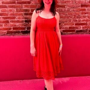 Jones New York Red Sundress | Spaghetti Strap Cotton Dress